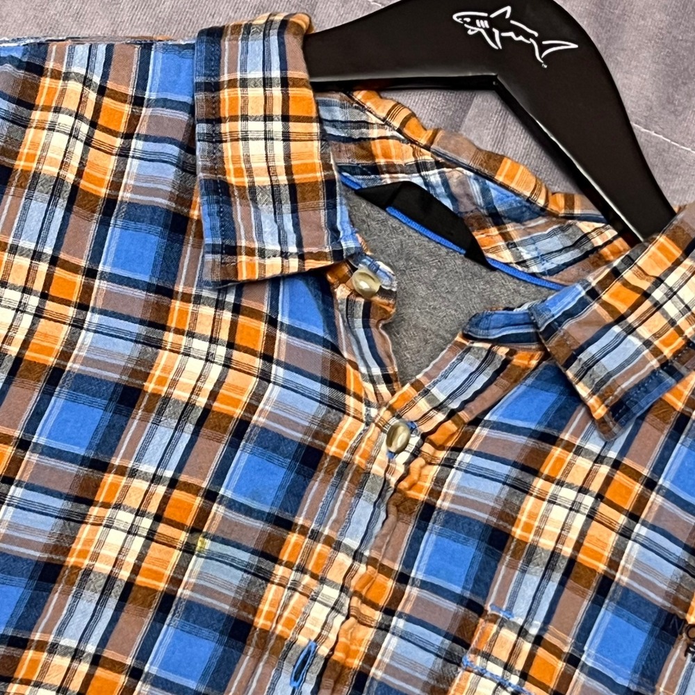 The North Face Plaid Short Sleeve Button Up Shirt Mens XL Blue Orange Excellent